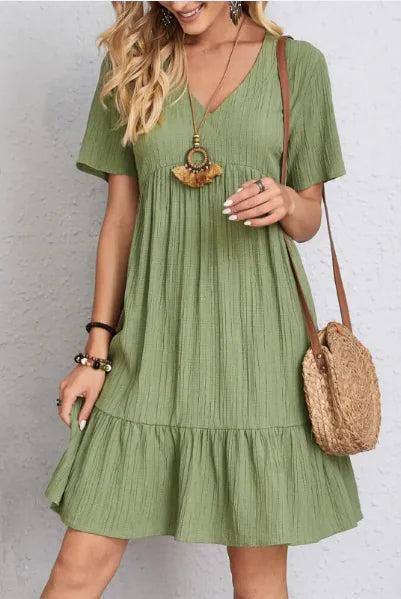 Summer V-neck Dresses Women's Loose Casual Short-sleeved Corset Dress